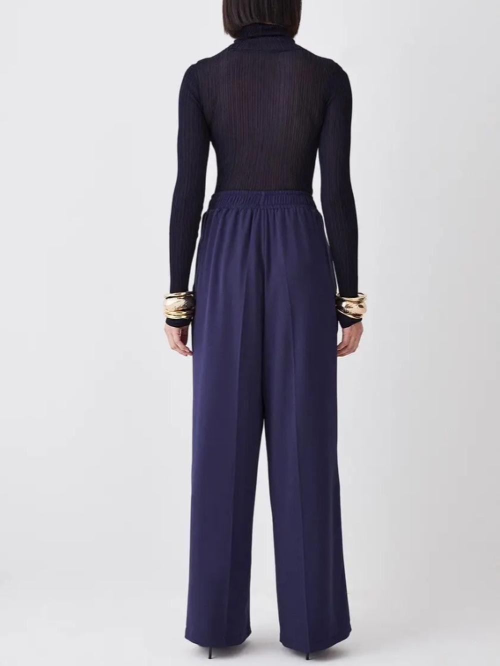 Karen Millen NWT Essential Tailored Wide Leg Woven Trousers Navy Sz 6 - Picture 9 of 11